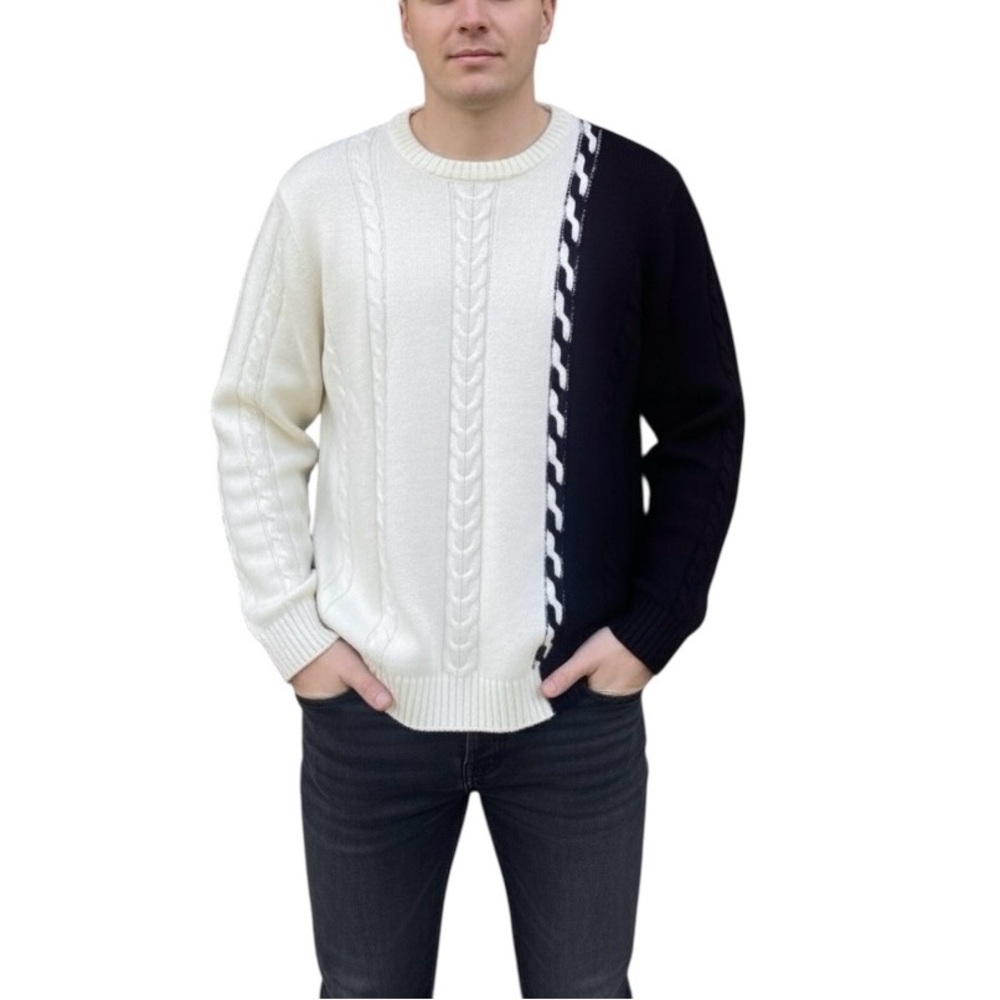 Fashion Nova Cream & Black Cable Knit Sweater XL -  Men’s